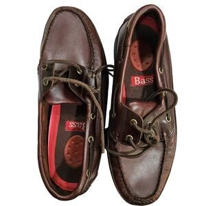 Bass Harry II Mens 8.5 W Brown Leather Boat Shoes Wide Width